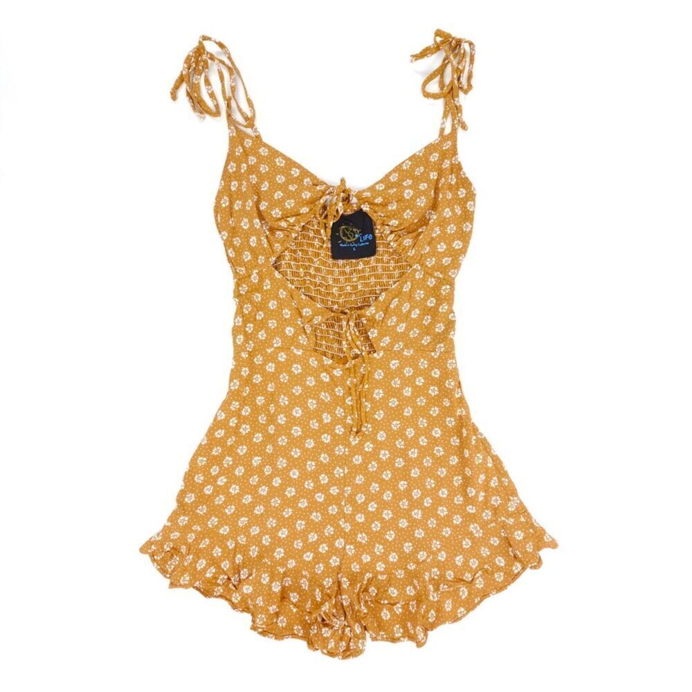 NEW Blue Life Smocked Retro Romper Coastal Boho Festival Cottagecore Pin Up Girl